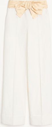 Valentino Diagonal Cotton Linen Trousers Woman IVORY 36