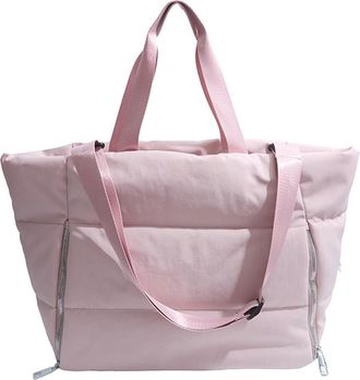 Generic Women Quilted Shoulder Bag Large Capacity Puffer Tote Handbag Solid Color Quilted Top Handle Bag Ladies Commute Bag (Pink)