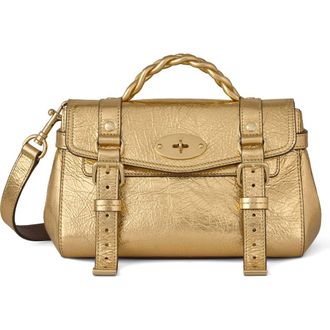 Mulberry Mini Alexa Metallic Leather Satchel in Somerset Gold at Nordstrom