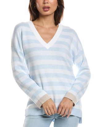 Fort&eacute; Cashmere High-Low Stripe Cashmere-Blend Sweater