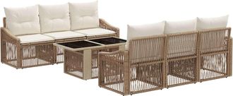 vidaXL Conjunto De Sof&aacute;s De Jard&iacute;n 7 Uds. Beige Y Blanco Crema Vidaxl