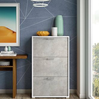 Dmora Zapatero Dferrari, Mueble De Entrada Polivalente Con 3 Puertas Abatibles, Zapatero Moderno, 100% Made In Italy, 67x18h112 Cm, Blanco Y Cemento - Dmora