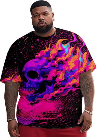 Generic Mens Skull T Shirts, Skull Printed Oversized Casual Graphic Tees, Fashion Holiday Clothes Basic Top Purple Red 7XL