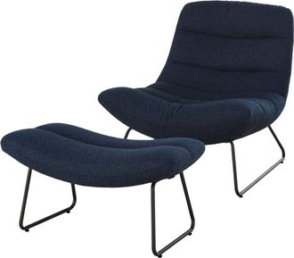 Maisons du monde Sillón y reposapiés tela rizada azul noche