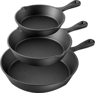MegaChef Pre-Seasoned 3 Piece Cast Iron Skillet Set in Black at Nordstrom