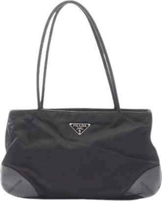 Prada Pre-owned Tote Bags, female, Black, Size: ONE SIZE Pre-owned Tessuto Easy Nylon Leather Shoulder Bag