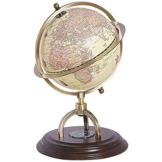 Beliani Globo Terr&aacute;queo De Mesa Antiguo En Beige Con Base Marr&oacute;n Oscuro Y Br&uacute;jula 25 Cm Pizarro