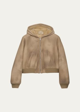 Prada Lamb Shearling & Suede Hooded Zip Jacket
