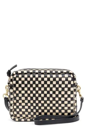 Clare Vivier Midi Sac Woven Leather Crossbody Bag in Black And Cream Checker at Nordstrom