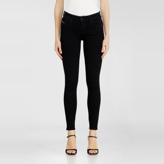 Diesel Skinny Jeans Regular Waist 2017 Slandy, Black/Dark grey, Zip fly