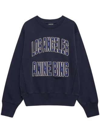 Anine Bing Relaxed-Fit Shrunken Sweatshirt with Collegiate Embroidery
