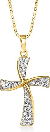 Ross-Simons Diamond Twisted Cross Pendant Necklace in 18kt Gold Over Sterling
