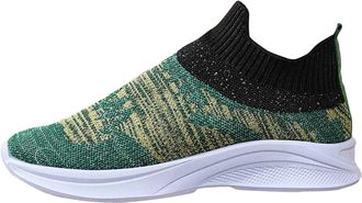 Generic Womens Fashion Floral Print Breathable Mesh Slip On Walking Shoes Lightweight Athletic Casual Sneakers for Comfort Platform Trainers Green Women UK Wo