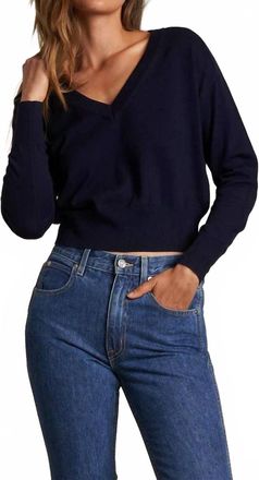 perfectwhitetee Georgina Cotton Cashmere V-Neck Sweater In Navy