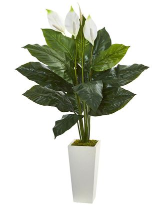 Nearly Natural 51In Spathiphyllum Artificial Plant In White Tower Planter