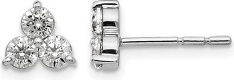 Diamond2Deal 3/4 ct Lab Grown Diamond 3 Stone Stud Earrings 14k Gold VS Clarity, D-E Color