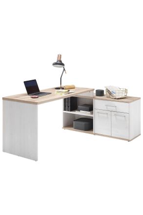 MID.YOU Mid.you Eckschreibtisch, Weiß, Eichefarben, Kunststoff, 1 Schubladen, rechteckig, Wange, 130x76x177 cm, Büromöbel, Schreibtische