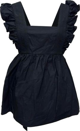 Self Portrait Ruffled Tie-Back Blouse in Black Cotton