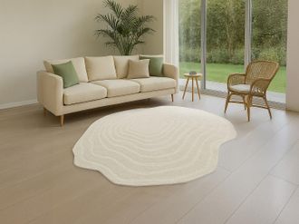 Vente-Unique Tappeto organico in rilievo 100% lana lavorato a mano - D. 160 cm - Avorio - 2100g/m&sup2; - ORENIA