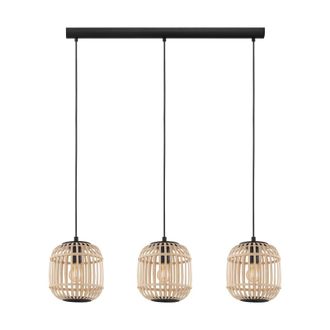 Loops Hanging Ceiling Pendant Light Black & Wicker Cage 3 x 28W E27 Island Lamp