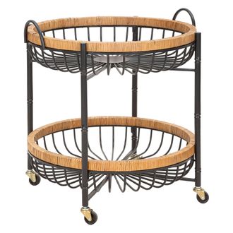 Dmora Carrito Zakopa, 2 Estantes, Ruedas, Con 2 Cestas De Rat&aacute;n, 57x56x63 Cm, Marr&oacute;n