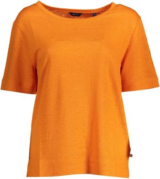 GANT Oranje Linnen Tops T-Shirt- Korte Mouwen- Wijde Halslijn- Logo - Dames - T-shirts - Oranje - S - Linnen - Tops