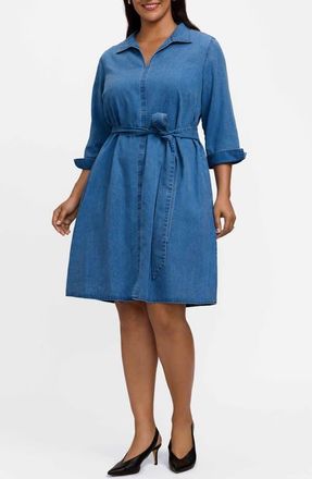 Foxcroft Agnes Tie Waist Denim Dress in Medium Wash at Nordstrom, Size 2 X