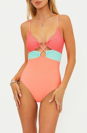 Beach Riot Leslie Cutout One-Piece Swimsuit in Guava Jelly Colorblock at Nordstrom, Size X-Large