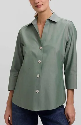 Foxcroft Paityn Non-Iron Cotton Shirt in Soft Olive Green at Nordstrom, Size 10
