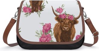 Generic Highland Cow Print Crossbody Bags for Women Leather Tote Bag Travel Purse Shoulder Bag for Work Shopping