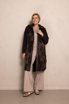Zhrill Fellimitatmantel ZHRILL ZHKARTINI, Damen, Gr. XXL, coffee, Fleece, Obermaterial: 100% Polyester, gemustert, knielang, abgesteppte Kante, M&auml;ntel Fellim
