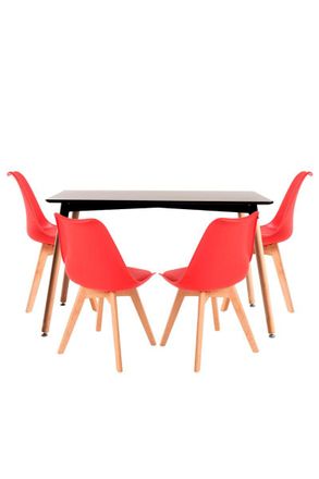 Regalos Miguel Regalos Miguel - Conjuntos De Mesa Y Sillas - Conjunto Mesa Tower Rectangular 120 X 80 Cm Negra Y Pack 4 Sillas Synk Basic - Rojo