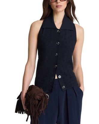 Kenneth Cole Texture Stitch Button Up Halter Top