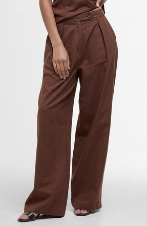 Barbour Lucy Pleated High Waist Cotton & Linen Pants in Walnut at Nordstrom, Size 10 Us