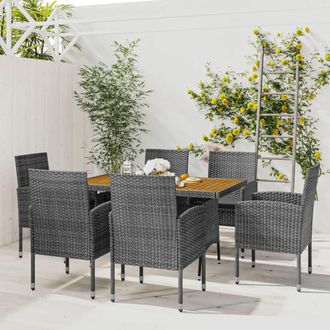 vidaXL Idaxl Juego De Comedor De Jard&iacute;n 7 Piezas Rat&aacute;n Sint&eacute;tico Gris Vidaxl
