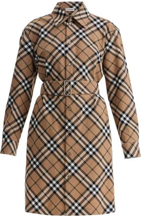 Burberry Check Wool Blend Chemisier Dress