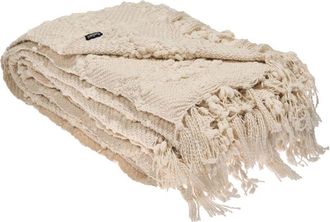 Beliani Manta De Algod&oacute;n Tejida Colcha Con Borlas Cubrecama 150 X 200 Cm Blanco Crema Vella