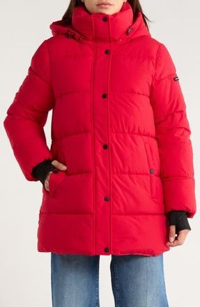 BCBGeneration Water Resistant Hooded Puffer Jacket in Lipstick at Nordstrom Rack, Size Xx-Large