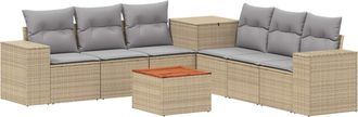 vidaXL Juego De Sof&aacute; 8 Uds. Beige Y Gris Claro Rat&aacute;n Sint&eacute;tico Y Acero Vidaxl