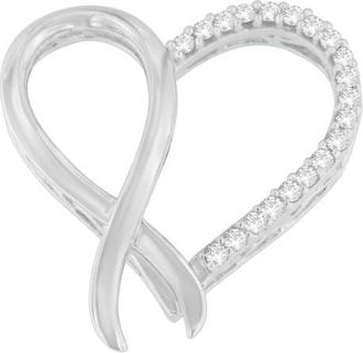 House of Brilliance Silver 1/4 cttw Round Cut Diamond Ribbon and Heart Accent Pendant Necklace in White at Nordstrom