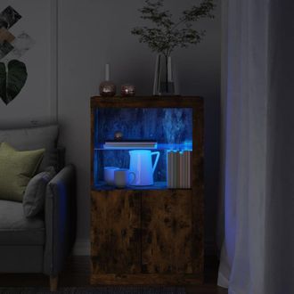 Berkfield Home Side Cabinet with LED Lights Smoked Oak Engineered Wood in Brown