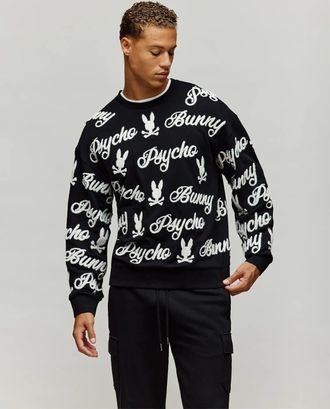 Psycho Bunny Mens Skylar All Over Fuzzy Crew 001 BLACK / L