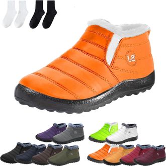 Generic Womens Waterproof Orthopedic Warm Boots, Anti-Slip Fur Lined Slip On Shoes for Women Men (Orange,10.5)