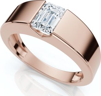 Pompeii3 Mens 1Ct Emerald Cut Diamond Wedding Anniversary Ring 14k Gold or Platinum
