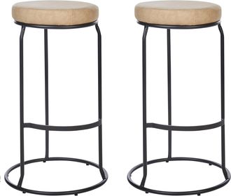 Beliani Conjunto De 2 Sillas De Bar De Piel Sint&eacute;tica Patas De Acero Negro Sin Reposabrazos Tapas De Patas Taburetes Comedor Beige Milroy
