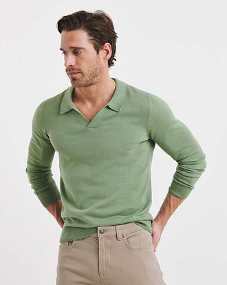 Jacamo Green Knitted Trophy Neck Polo
