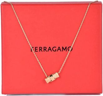 Ferragamo Polished Brass Necklace with Rectangular Pendant
