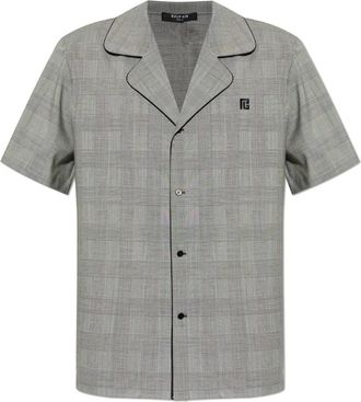 Balmain Kort&auml;rmad Prince of Wales-skjorta - Heren - Korte mouwen Overhemden - Grijs - 2XL - Overhemden