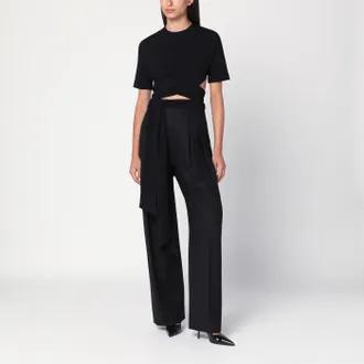 Alaia Black crossed top in viscose jersey