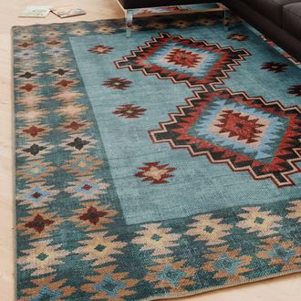 Kukoon Blue Geometric Soft Chenille Washable Living Room Area Rug in Pale Blue | Size: 280 cm x 380 cm